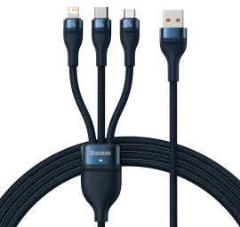 3in1 Usb-a į Usb-c Microusb Lightning Greitojo įkrovimo Kabelis 66w 480mb/s 1,2 M Mėlynas