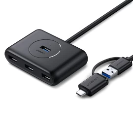 4-in-1 Hub Adapterio šakotuvas Usb-a/c į 4x Usb 3.0 5gb/s 1m Juodas