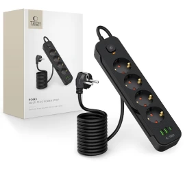 4 Lizdų Ilgintuvas 240v Usb-a Usb-c 2 M - Juodas