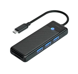 4 Prievadų Usb-c – Usb-a Adapteris Su Sd Ir Microsd Kortelių Skaitytuvu, 1 M – Juodas