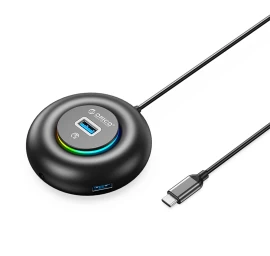 4 Prievadų Usb-c – Usb-a Mini Jungties Adapteris Su Rgb Apšvietimu, 1,8 M – Juodas