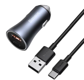 40w Pd Qc Usb-c / Usb Greitasis Automobilinis įkroviklis + Usb-c Kabelis Pilkos Spalvos