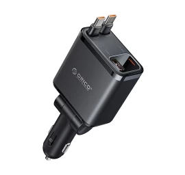 45 W Usb-a Ir Usb-c Automobilinis įkroviklis Su Susivyniojančiais Usb-c Kabeliais – Juodas