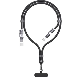 4in1 Lanyard Kabelis Usb-a / Usb-c / Iphone Lightning Pd Qc 65w 1,5 M - Juodas