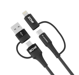 4in1 Universalus Kabelis 2x Usb-c 1x Usb-a 1x Lightning 60w 1m Juodas