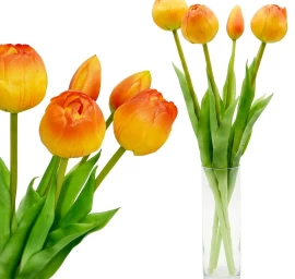 5 Bijūnų Puokštė Oranžinės Tulpės 39 Cm Kaip Gyva Pavasario Puošmena