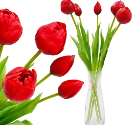5 Raudonų Bijūnų Tulpių Puokštė 39 Cm Kaip Gyva Pavasario Puošmena