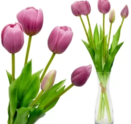 5 Violetinių Tulpių Puokštė 39 Cm Kaip Gyva Pavasario Puošmena
