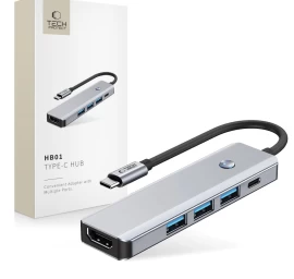 5in1 Hub Adapteris Usb-c Pd Usb-a Hdmi 4k 60hz 100w - Pilkas