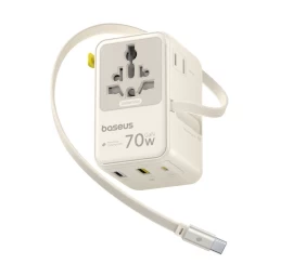 6-in-1 Kelioninis Adapteris Su Susukamu Usb-c Kabeliu, 70 W – Baltas