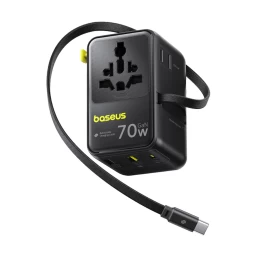 6-in-1 Kelioninis Adapteris Su Susukamu Usb-c Kabeliu, 70 W – Juodas