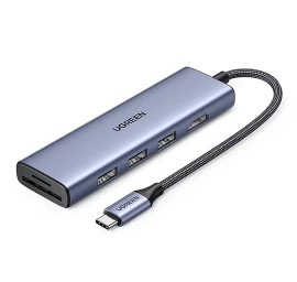 6in1 Hub Adapteris Usb-c - Hdmi / Usb-a / Sd Tf Kortelių Skaitytuvas - Pilkas