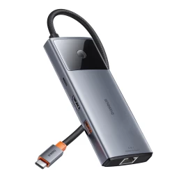 6in1 Hub Adapteris Usb-c į Usb-a / Usb-c / Pd / Hdmi / Rj-45 Juodas