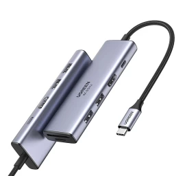 6in1 Usb-c Daugiafunkcinis šakotuvas - 2x Usb Hdmi 4k Sd Ir Tf Kortelių Skaitytuvas Usb-c Pd 100w Pilkas