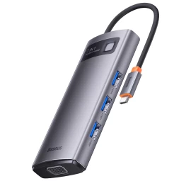 7-in-1 Usb-c Doko Stotis Su 1xhdmi, 1xvga, 3xusb 3.2, 1xpower Delivery Ir Rj-45 Ethernet Jungtimis, Pilkos Spalvos