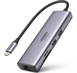 7in1 Daugiafunkcinis Usb-c šakotuvas - 2x Usb Hdmi 4k Sd Ir Tf Kortelių Skaitytuvas Usb-c Rj45 1gbps Pilkas 7in1 Daugiafunkcinis Usb-c šakotuvas - 2x Usb Hdmi 4k Sd Ir Tf Kortelių Skaitytuvas Usb-c Rj45 1gbps Pilkas