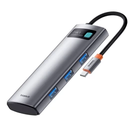 7in1 Hub Adapteris Metal Gleam Series Usb-c į Usb-c Pd 3x Usb-a Hdmi Sd Tf Pilkas
