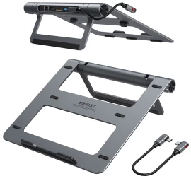8in1 Nešiojamojo Kompiuterio Stovas + Daugiafunkcinis šakotuvas Usb-c Tf Sd Hdmi 4k Rj45 100w Pilkas