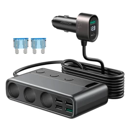 9in1 Automobilio įkroviklio Daliklis 5x Usb 1x Usb-c 3x žiebtuvėlio Lizdas Pd Qc Juodas