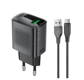A90 Gan Usb-a Qc 18w Tinklo įkroviklis + Usb-c Kabelis - Juodas