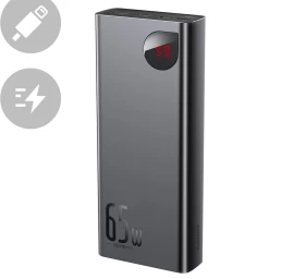 Adaman Powerbank 2x Usb 1x Usb-c 1x Microusb 20000mah 65w Quick Charge Juodas