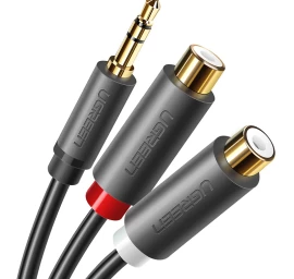 Adapterio Kabelis 3,5 Mm Vyriškas Garso Lizdas - 2x Rca Moteriškas 0,25 M Pilkas