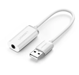 Adapterio Kabelis Usb-a (vyriškos Lyties) - Mini Lizdas 3,5 Mm (moteriškos Lyties) - Baltas