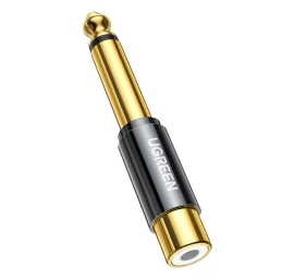 Adapterio Kištukas Iš 6,35 Mm Lizdo Vyriškos Pusės į Rca Moterišką Aukso Spalvos