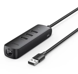 Adapterio Usb - Ethernet Rj45 3x Usb Daliklis, Juodas