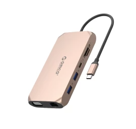 Adapteris Hub 12-in-1 Usb-c – Usb-a, Usb-c, Hdmi, Vga, Sd/microsd, Rj45, Mini Jack, Pd 100 W, 4k – Rožinis Auksas