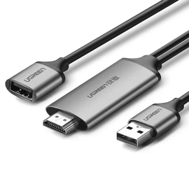 Adapteris Usb-a (moteriškas) - Hdmi Su Usb-a (vyriškas) Maitinimo Prievadu 1,5 M - Pilkas