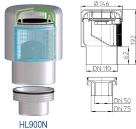 Alsuoklis HL900N su perėjimu į DN50/75