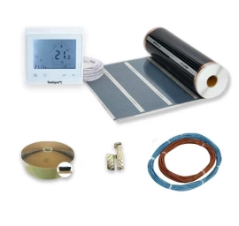 Anglies pluošto šildymo plėvelė HEATVIS, 80 W/m² (1 m) + programuojamas termostatas Feelspot WTH51.36 NEW