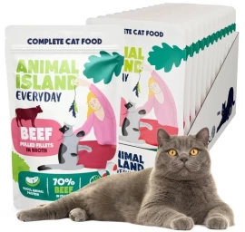 ANIMAL ISLAND šlapias kačių maistas, jautienos filė sultinyje, 12 x 85g