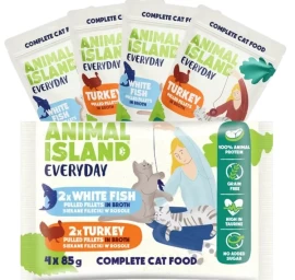 ANIMAL ISLAND šlapias kačių maistas, kalakutiena ir žuvis, 4 x 85g