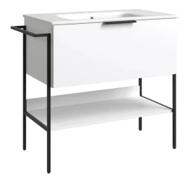 Apatinė spintelė su praustuvu Raguvos Baldai MONO, 1 stalčiumi, lentyna, juodomis kojomis-rėmu, juoda rankena, matinė balta, 80 cm, 23113512 Apatinė spintelė su praustuvu Raguvos Baldai MONO, 1 stalčiumi, lentyna, juodomis kojomis-rėmu, juoda rankena, matinė balta, 80 cm, 23113512