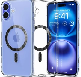 Apsauginis Dėklas iphone 16 Ultra Hybrid Magsafe Carbon Fiber - Skaidrus Pilkas