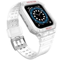 Apsauginis Dirželis Su Dėklu, Skirtas apple Watch 7 / 6 / 5 / 4 / 3 / 2 / Se (41 / 40 / 38 Mm), šarvuotas Laikrodžio Dėklas Skaidrus
