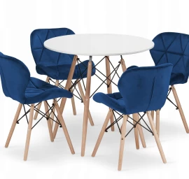 Apskritas Stalas Todi 80 Cm Baltas + 4 Kėdės Lago Tamsiai Mėlynos Spalvos