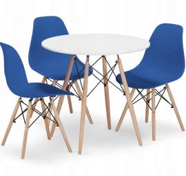 Apskritas Stalas Todi 80 Cm Baltos Spalvos + 3 Kėdės Osaka Mėlynos Spalvos