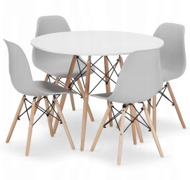 Apvalaus Stalo Komplektas Todi 100 Baltas + 4 Kėdės Osaka Pilka