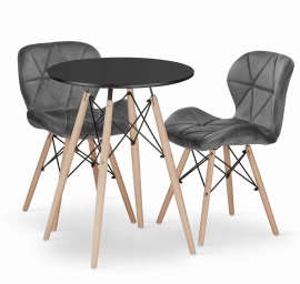 Apvalaus Stalo Komplektas Todi 60 Juodas + 2 Kėdės Lago Pilkas