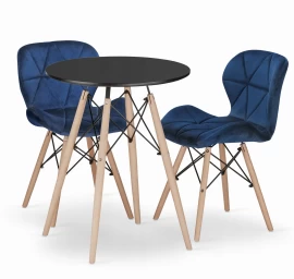 Apvalaus Stalo Komplektas Todi 60 Juodas + 2 Kėdės Lago Tamsiai Mėlynas