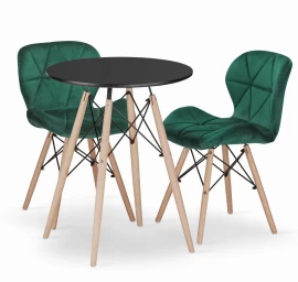 Apvalaus Stalo Komplektas Todi 60 Juodas + 2 Kėdės Lago žalias