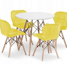 Apvalaus Stalo Komplektas Todi 80 Baltas + 4 Kėdės Lago Geltonos Spalvos