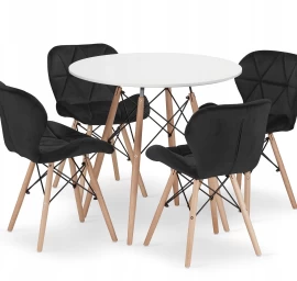 Apvalaus Stalo Komplektas Todi 80 Baltas + 4 Kėdės Lago Juodas