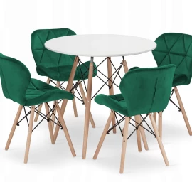 Apvalaus Stalo Komplektas Todi 80 Baltas + 4 Kėdės Lago žalias