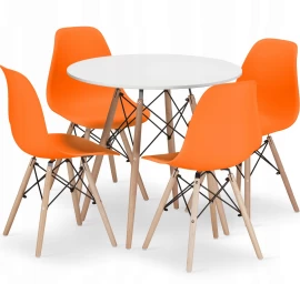 Apvalaus Stalo Komplektas Todi 80 Baltas + 4 Kėdės Osaka Oranžinis
