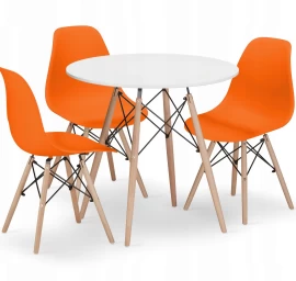 Apvalaus Stalo Komplektas Todi 80 Baltos Spalvos + 3 Kėdės Osaka Oranžinės Spalvos