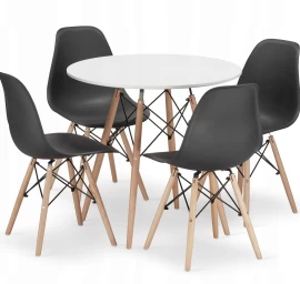 Apvalaus Stalo Komplektas Todi 80 Cm Baltos Spalvos + 4 Kėdės Osaka Juodos Spalvos